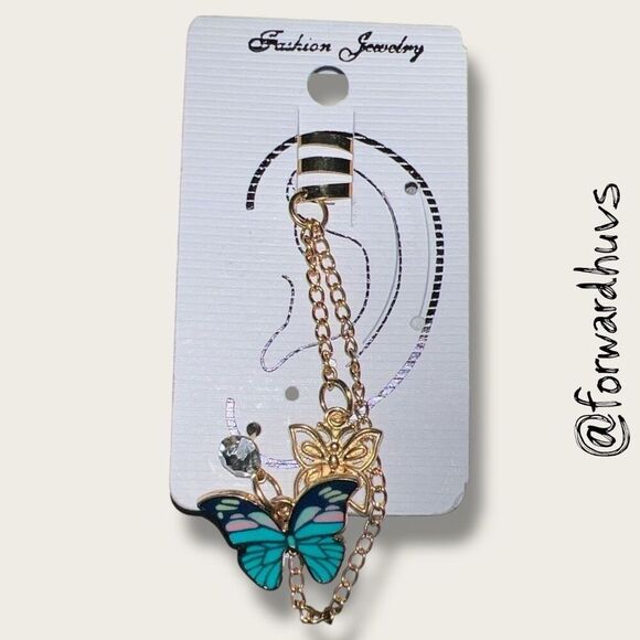 Bundle Sale 3 for $15 | Gold Tone Ear Cuff with Butterfly Charms and Chain - Picture 1 of 5